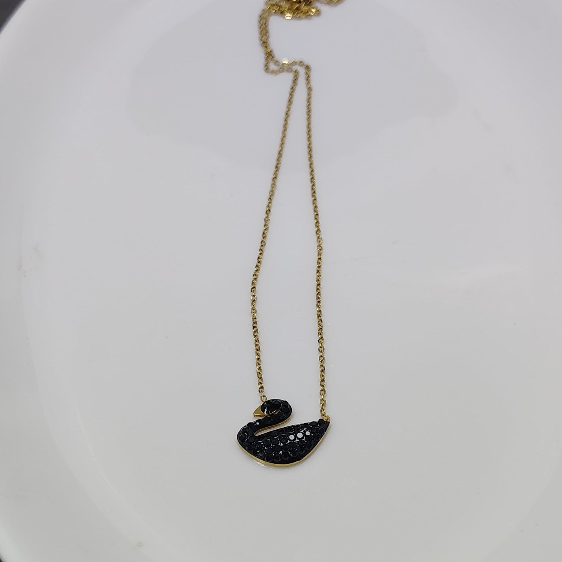Elegant Black Pave Swan Necklace