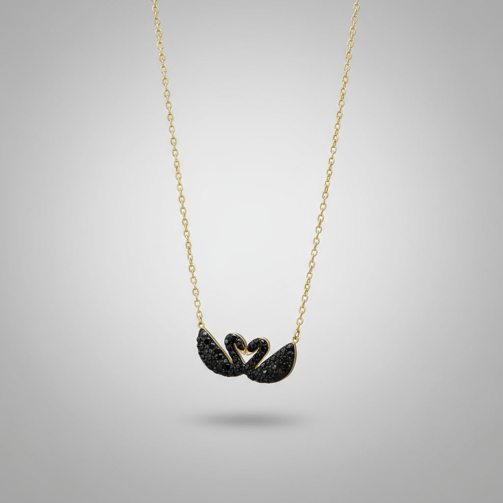 Black Duo-Swan Bar Necklace